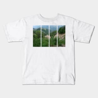 The incredible earth pyramids of Collepietra (Piramidi di Terra) in the Dolomites. Striking place. Italian Alps. Sunny spring day with no people. Valley in the background. Trentino Alto Adige. Kids T-Shirt